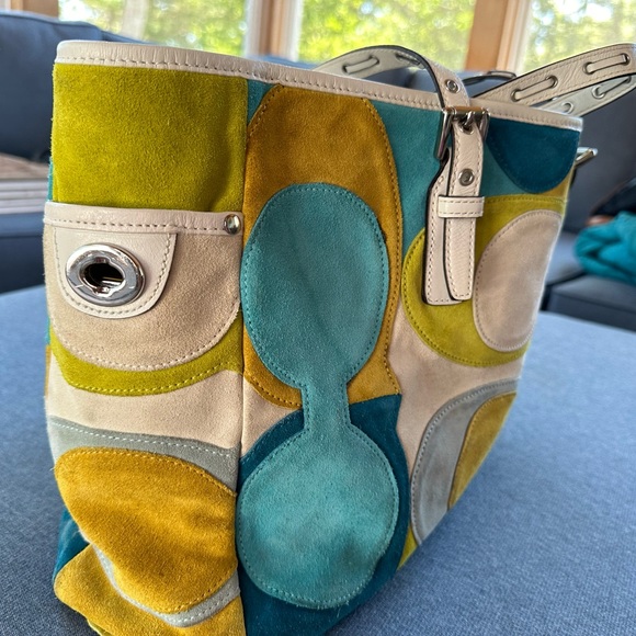 Coach suede multicolor tote - Picture 2 of 5